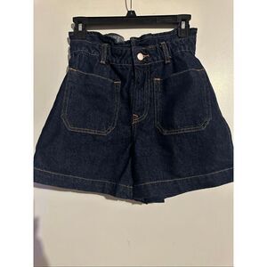 Zara Paperbag Denim Shorts Women US 2 (24 in Waist) Blue Elastic Waist Hi Rise